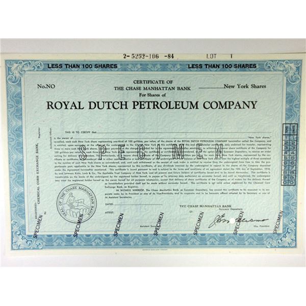 Netherlands. Royal Dutch Petroleum Co. 1984 Specimen ADR Stock Cert XF ABN