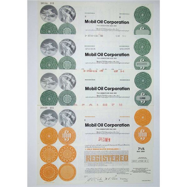 NY. Mobil Oil Corp., 1971-83. Group of 4 $1000-10,000 Specimen 7 3/8% Bonds. (4)