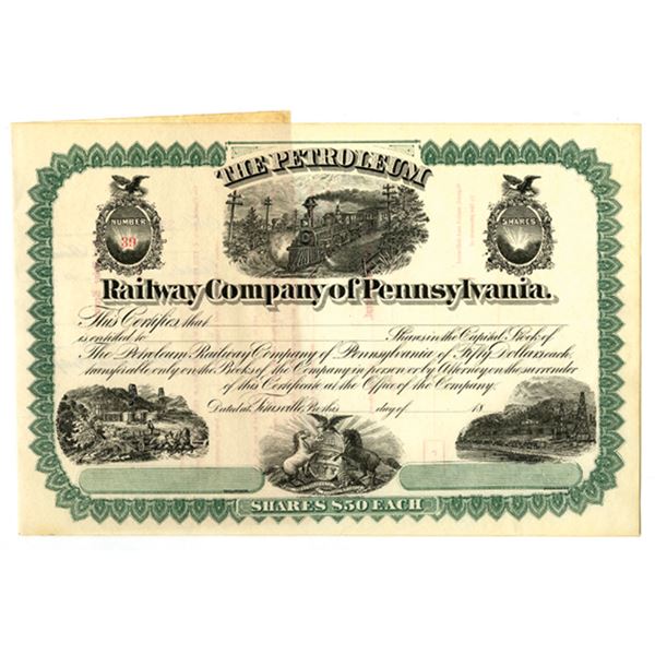 PA. Petroleum Railway Co. of Pennsylvania, ND (ca.1860s), U/U Stock Certificate.
