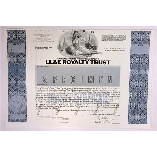 TX. LL&E Royalty Trust, 1988 Odd Units Specimen Stock Certificate, XF ABNC