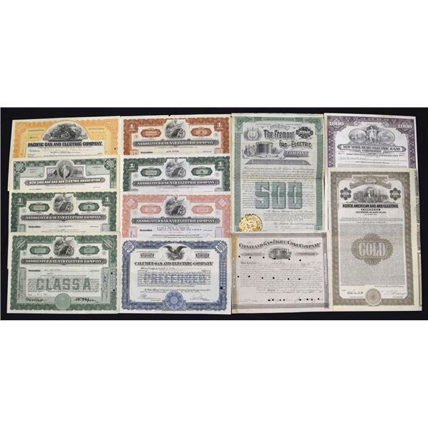 Gas and Electric Industry, ca. 1900s to 1940s, Issued Stock and Bond Assortment