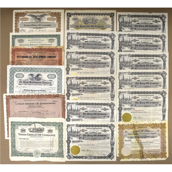 Oil and Drilling Related Issued Stock and Bond Assortment, 1917 to 1924.