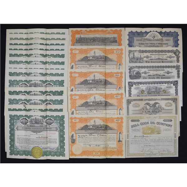 Wyoming Territory, Texas and Various States, Western Oil Company Stock Certificate Assortment, ca.18