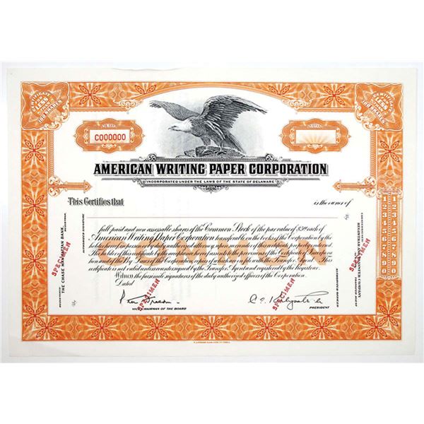 American Writing Paper Corp., 1960s <100 Shares Specimen Stock Certificate