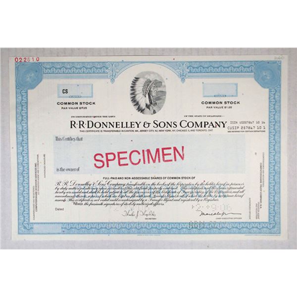 R.R. Donnelley & Sons Co., 2006. Specimen Stock Cert. XF-AU. ABNC.