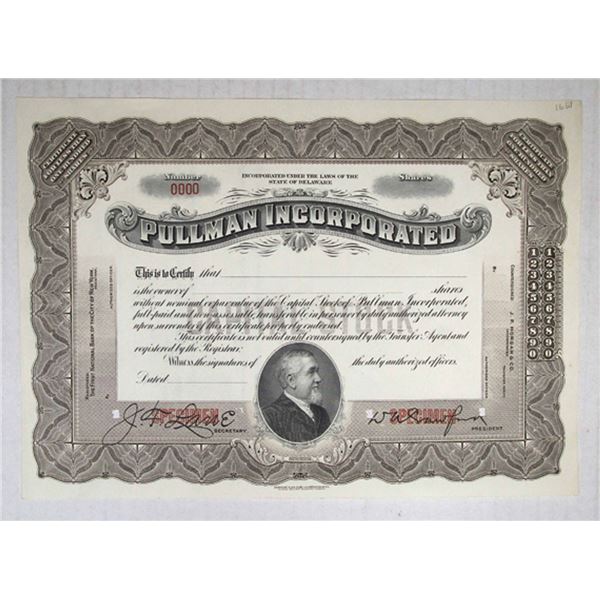 Pullman Inc., 1930s. <100 Shrs Capital Stock Specimen Certificate, XF