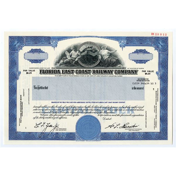 FL. Florida East Coast Railway Co., 1983 Odd Shrs Specimen Stock Cert., XF SC-USBN
