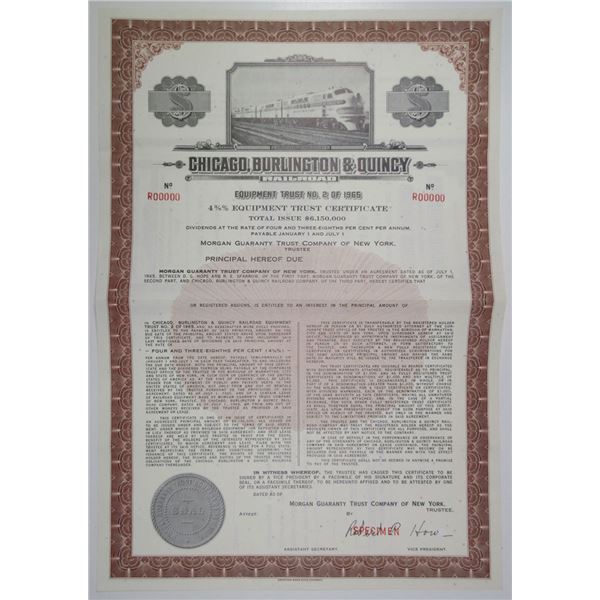 IL. Chicago, Burlington & Quincy Railroad, 1960s $Odd Specimen 4 3/8% Bond, VF