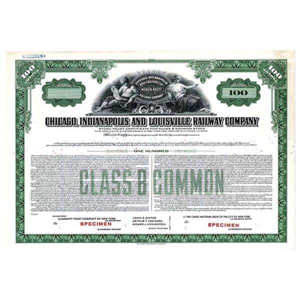IL. Chicago, Indianapolis, & Louisville Railway Co, ca.1900 Specimen Stock Cert.