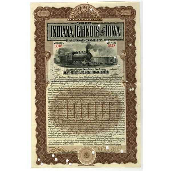 IN. Indiana, Illinois & Iowa railroad Co., 1900. $1000 I/C 4% Bond. VF-XF. WBNC