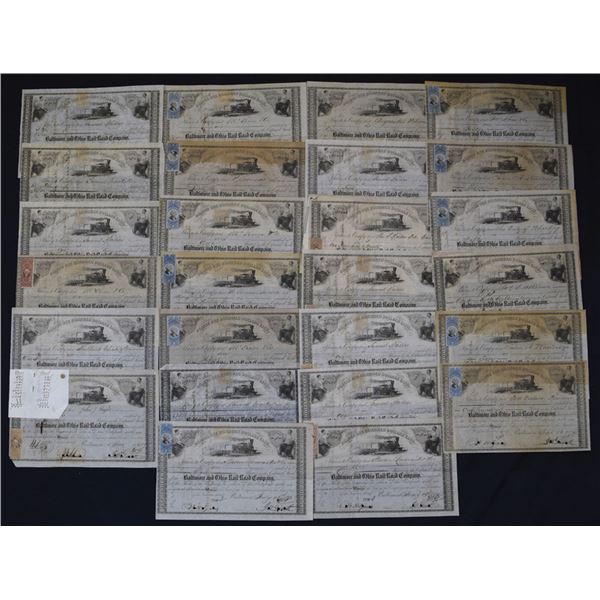 MD. Baltimore & Ohio Rail Road Co., 1861 to 1872, I/C Stock Certificate Assortment.