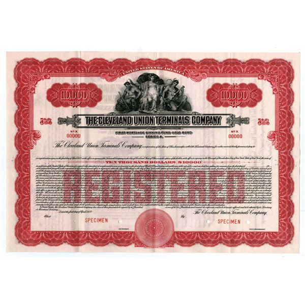 OH. Cleveland Union Terminals Co, 1922 $10,000 Specimen 5.5% Reg. Bond, Bond, VF