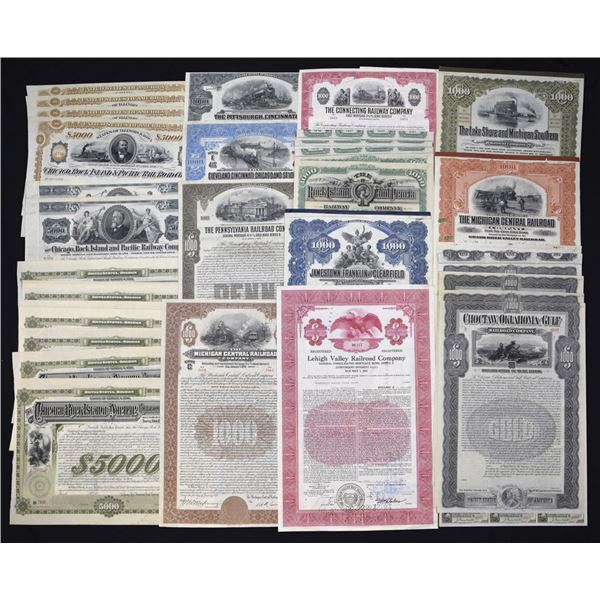 Major Eastern and Midwestern Railroad Lines Bond Assortment, ca. 1860s to 1940s.