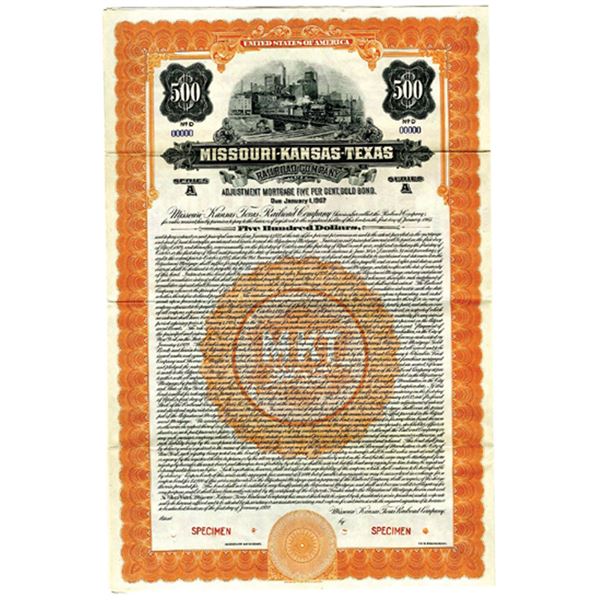Missouri-Kansas-Texas Railroad Co., 1922 $500 Specimen 5% Gold Coupon Bond, Fine