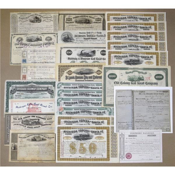Railroad Stock and Bond Assortment, ca. 1850s to 1920s,