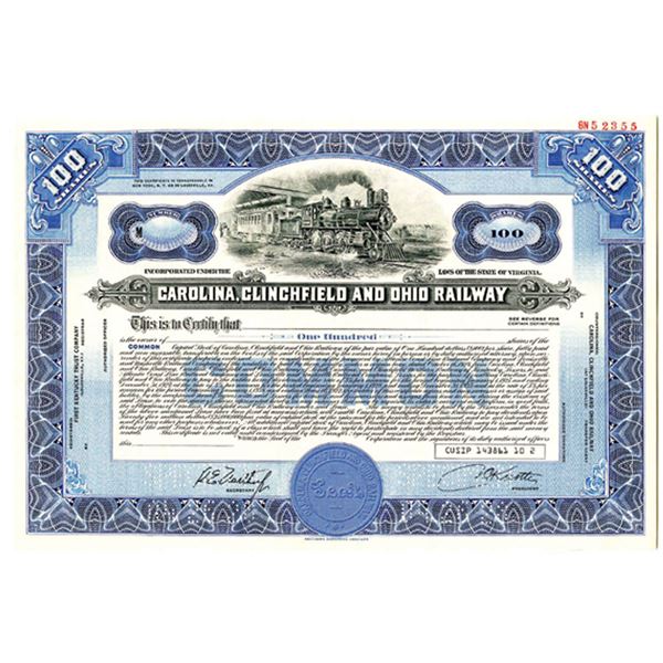 VA. Carolina, Clinchfield & Ohio Railway, 1928 100 Shrs Specimen Stock Cert., XF