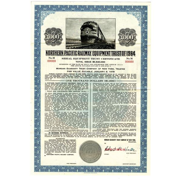 WI. Northern Pacific Railway Equipment Trust of 1964 Specimen 4 1/8% Coupon Bond, XF