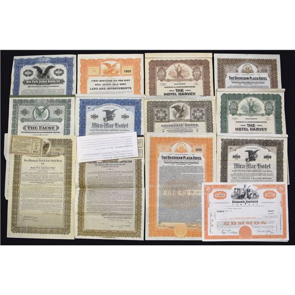 Hotel & Real Estate Stock and Bond Assortment, ca. 1910 to 1970s.