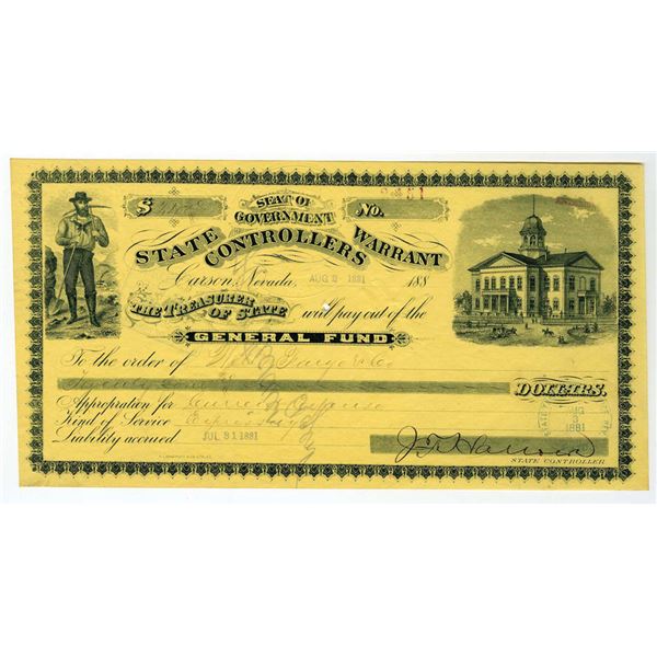 NV. State Warrant Controllers, 1881 Issued Warrant