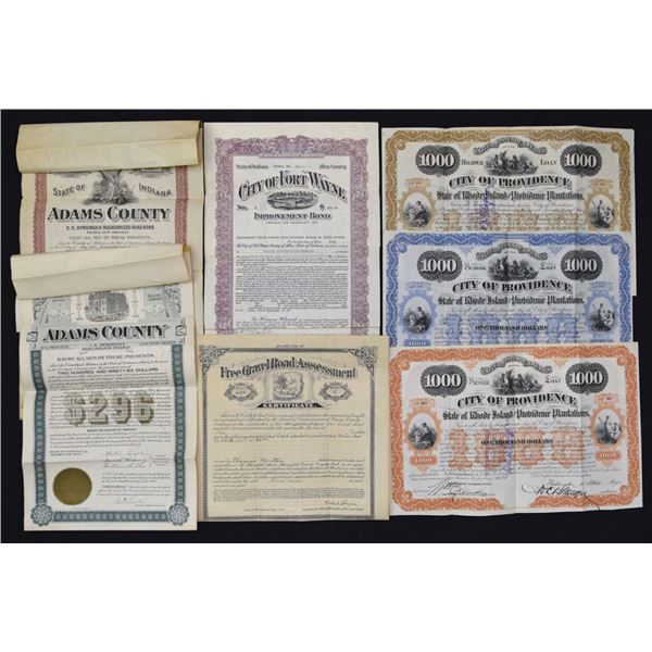 Rhode Island & Indiana Municipal Bonds, 1893 to 1927.