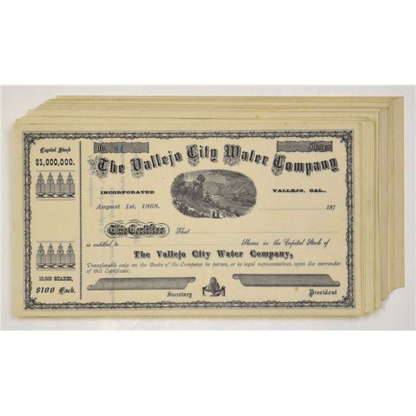 CA. Vallejo City Water Company, ND (1870s), U/U Stock Certificate Group