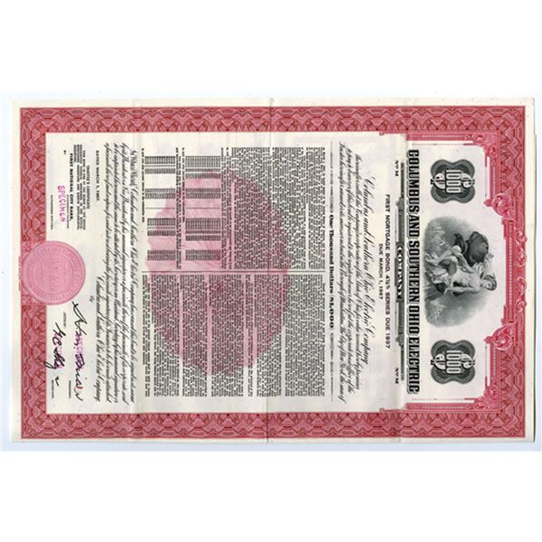 OH. Columbus & Southern Ohio Electric Co., 1957 $1,000 Spec 4 1/2% Coupon Bond