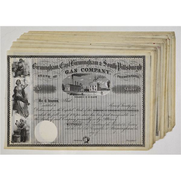 PA. Birmingham, East Birmingham & South Pittsburgh Gas Co., ND (1780s), Unissued Stock Certificates.
