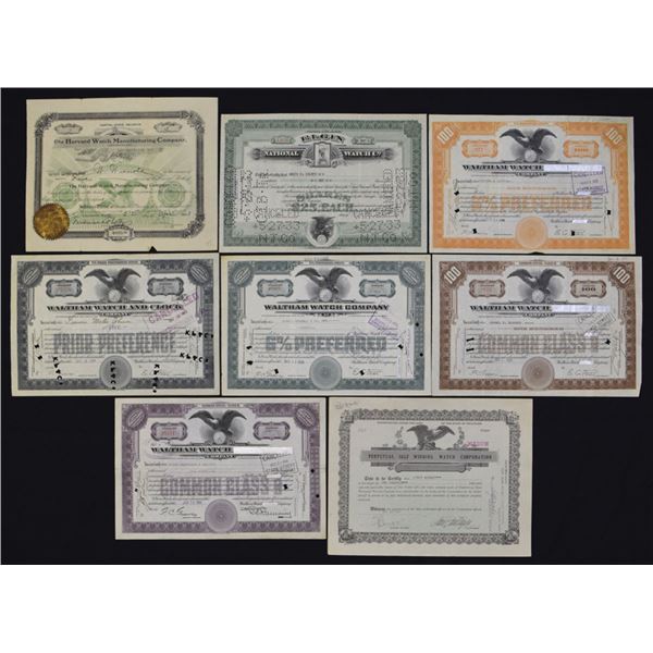 Watch and Clock Manufacturing Stock Certificate Assortment, 1903 to 1941.