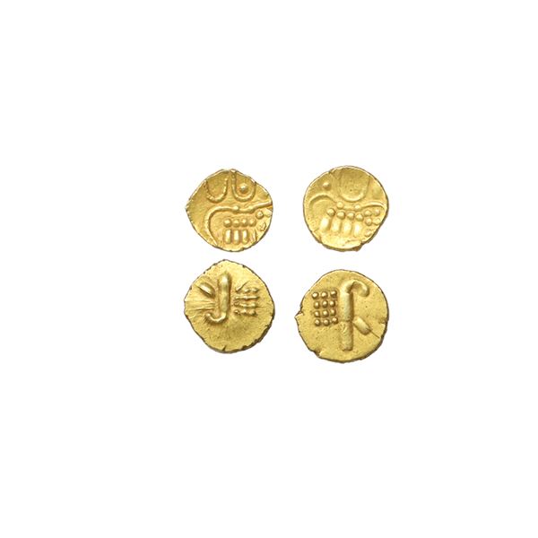 Vira Raya type, Anonymous issue (c. 16th-18th Century AD), Gold Fanam, Set of 2, 0.39 gms each