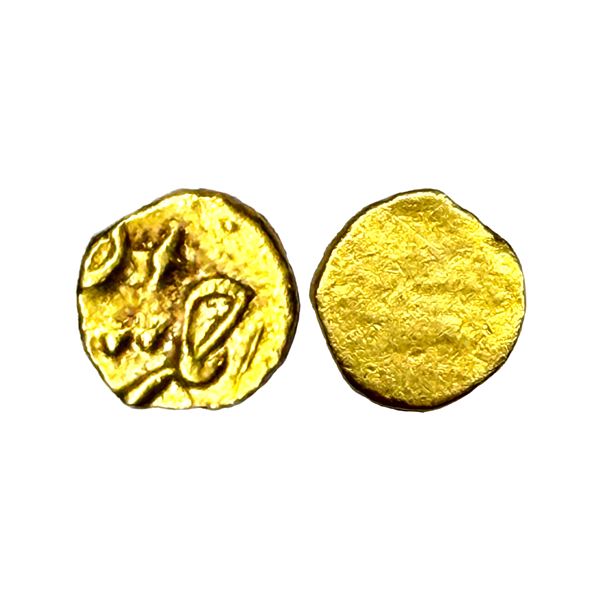 Ahmad Shah Bahadur (AH 1161-1167 /1748-1754 AD), Gold ½ Fanam, 0.18 gms, Attributed to Kharpa Mint, 