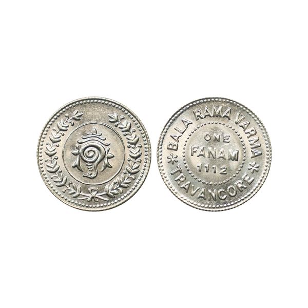 Travancore, Rama Varma VI, Silver Fanam, Bala Rama Varma II, Silver Fanam ,1.53g