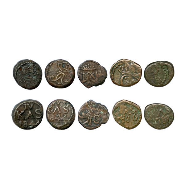 Indo Danish, Chritian VIII (1839-1848 AD), Copper 4 Cash, Group of 5, 1844 AD