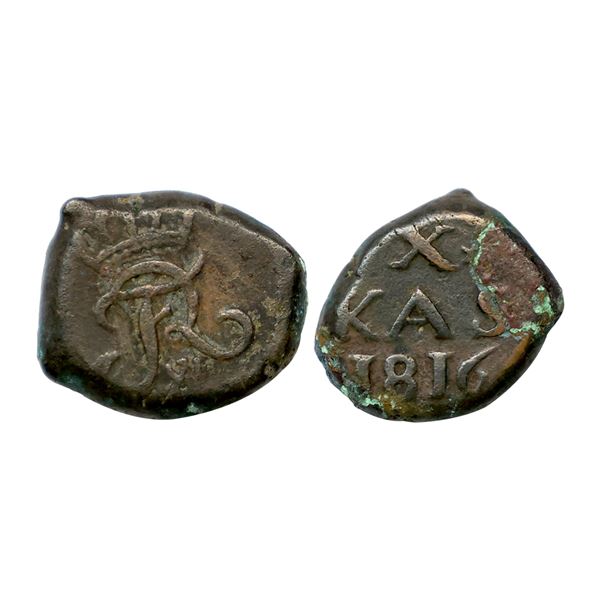 Indo Danish, Frederik VI (1808-1839 AD), Copper 10 Cash, 6.63 gms