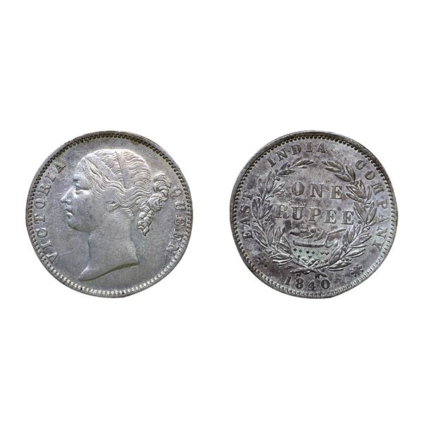 Victoria Queen, Silver Rupee, 1840, W.W.B. Raised Big Dot After B