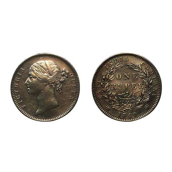 Victoria Queen, Silver Rupee, 1840, W.W.B. Raised Jumping B