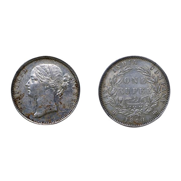 Victoria Queen, Silver Rupee, 1840, W.W.B Raised,