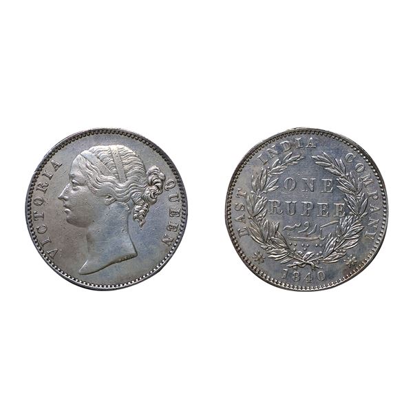 Victoria Queen, Silver Rupee, 1840, W.W.B. Raised