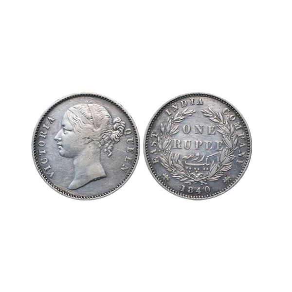 Victoria Queen, Silver Rupee, 1840, W.W Bombay/Calcutta