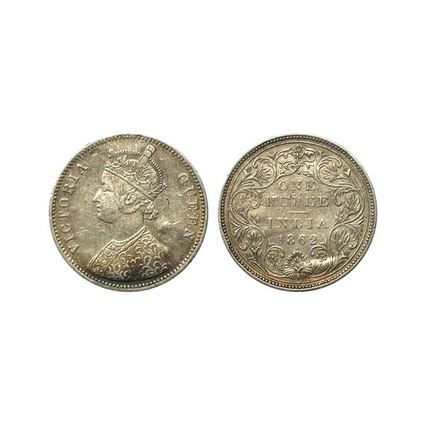 Victoria Queen, Silver Rupee, 1862, 1/8(1+7) dots,