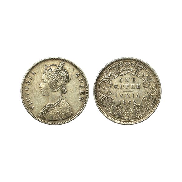 Victoria Queen, Silver Rupee, 1862, A/I, 0/4 dots