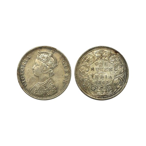 Victoria Queen, Silver Rupee, 1862, C/II, 1/6(2+4) DOTS,