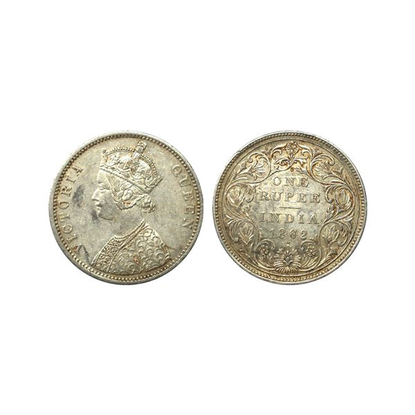 Victroia Queen, Silver Rupee, 1862, A/II,1/6(2+4) dots, struck on earlier used dies of 0/6 dots, ver