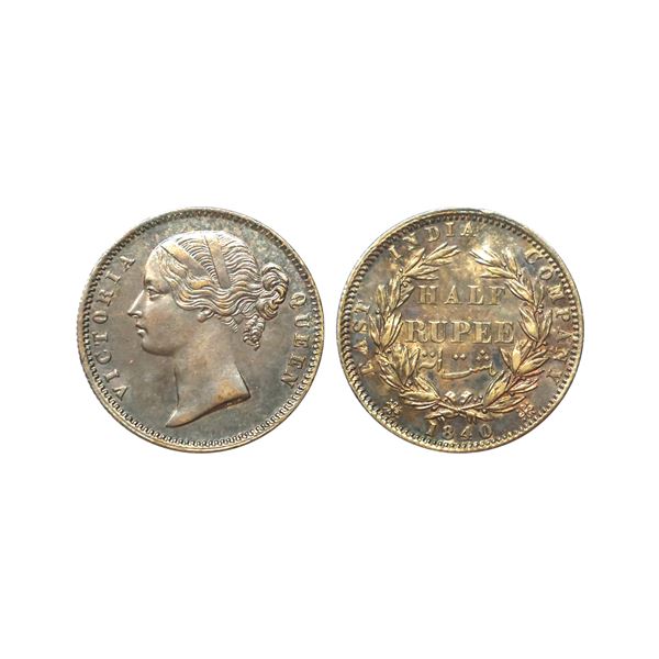 Victoria Queen, Silver 1/2 Rupee, Divided Legend, 1840