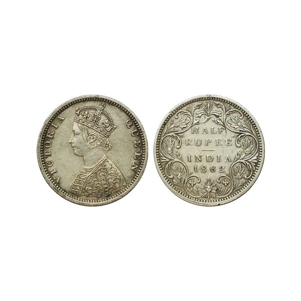 Victoria Queen, Silver 1/2 Rupee, 1862