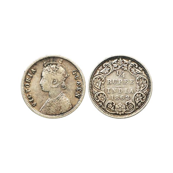 Victoria Queen, Silver 1/4 Rupee, 1862