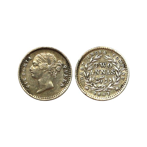 Victoria Queen, Silver 2 Annas, 1841, S.W.W Madras Mint