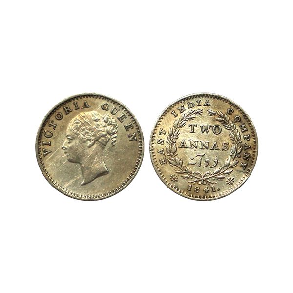 Victoria Queen, Silver 2 Annas, Continuous legend, 1841