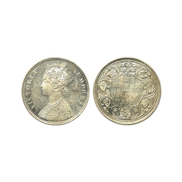 Victoria Empress, Silver Rupee, 1877,  A3/II, DOT,