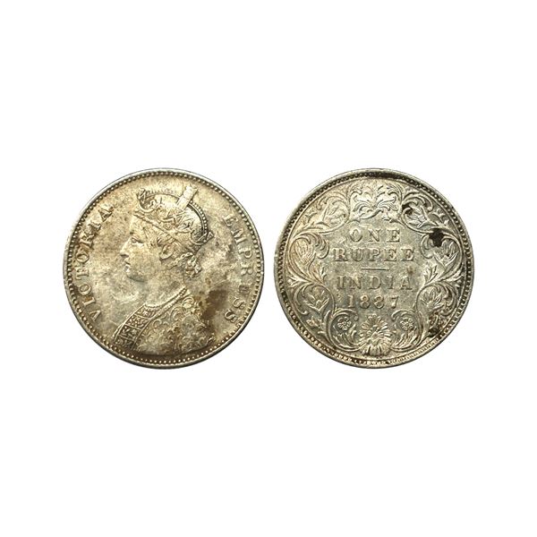 Victoria Empress, Silver Rupee, 1887/6 overdate rupee, A3/I,