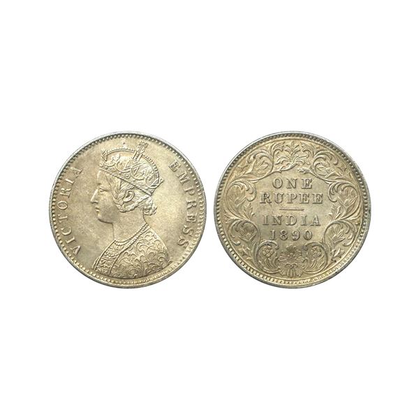 Victoria Empress, Silver Rupee, 1890, C3/I(i), C incuse, calcutta mint, uncirculated, Rare.